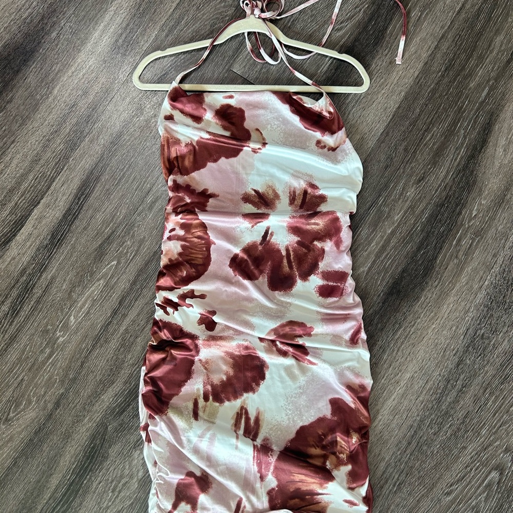 Mauve and White Tie-Dye Floral Mini Bodycon Dress
